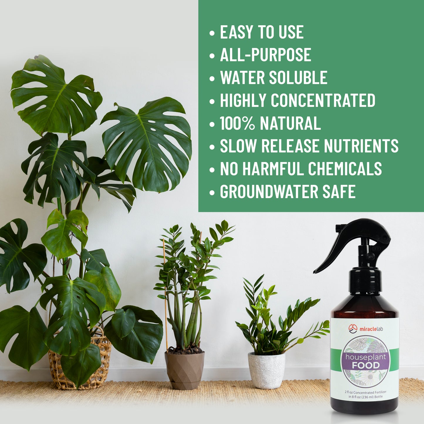 Miracle Lab Liquid Houseplant Fertilizer I Special Formula with Natural Organic Ingredients I All Purpose Indoor Plant Food (2 oz Concentrated Plant Food)