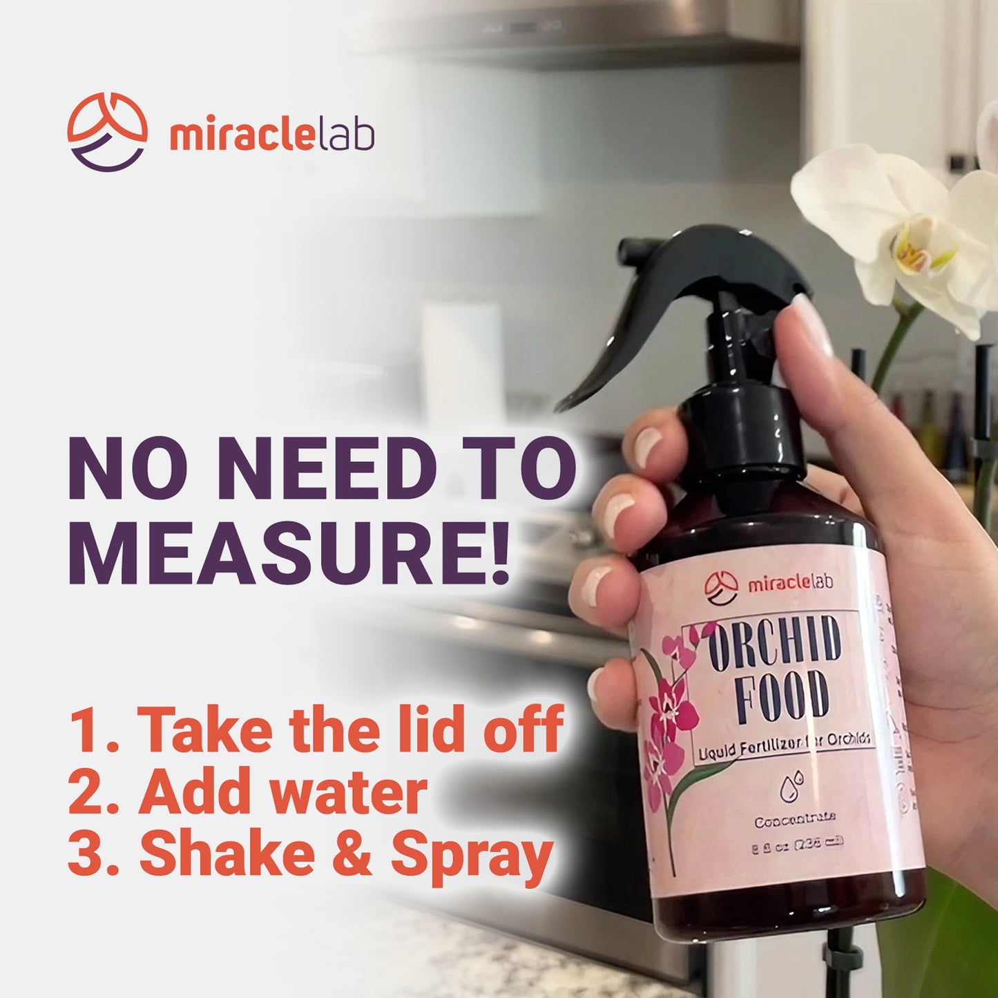 Miracle Lab Ready to Use Orchid Fertilizer- Special Formula with Natural Organic Ingredients (2 oz Concentrated Orchid Food)